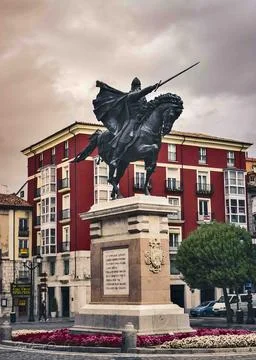 Mounted Warrior Statue Against Cloudy Sky Stock Photos