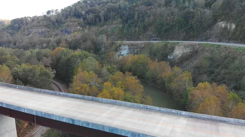 Mountian bridge over a river Stock Footage 96670003