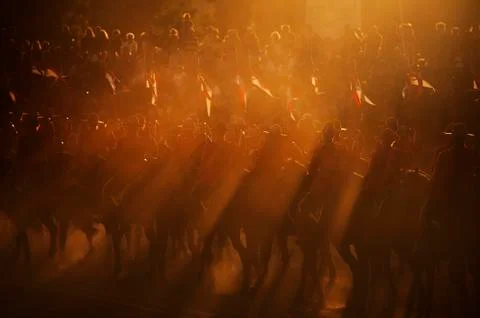 Mounties in Rays of the Sunset Stock Photos