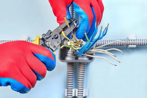 Mounting of electrical wiring junction box. Stock Photos