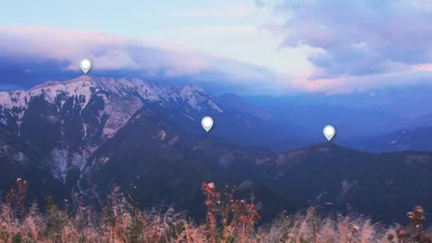 Mountings location detection by Augmented Reality, sunset Stock Footage 101891668
