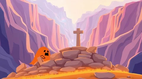 Mourning in the Canyon: Illustrated Animation of Ghost at Canyon Graveyard Stock Footage 306505032