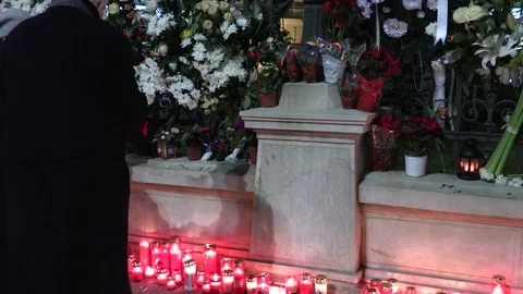Mourning of King Michael I of Romania at Royal Palace with candles and flowers Stock Footage 85267464