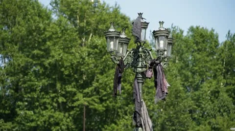 Mourning ribbons on a retro lantern Stock Footage 12277170