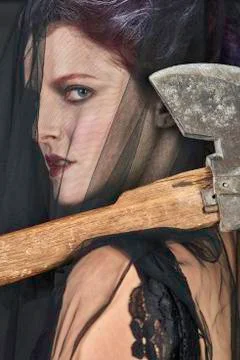 Mourning Widow with Axe - Close-up Foto stock