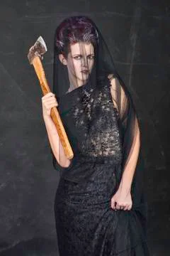Mourning Widow with Axe - Standing Foto stock