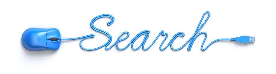 Mouse and cable in the shape of Search word Stock Illustration