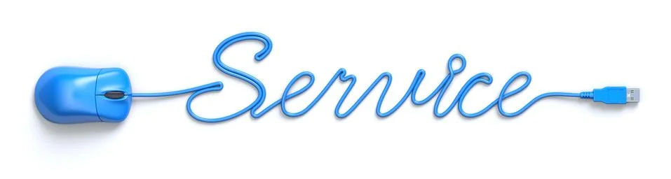 Mouse and cable in the shape of Service word Stock Illustration
