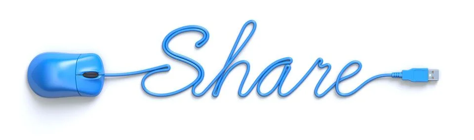 Mouse and cable in the shape of Share word Stock Illustration