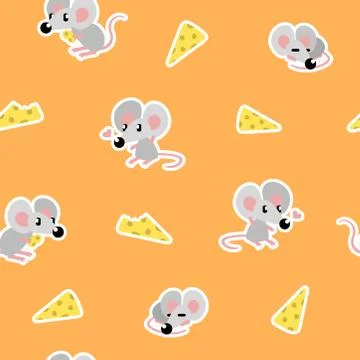 Mouse and cheese pattern on orange background Stock Illustration