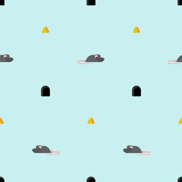 Mouse and cheese Pattern seamless. Baby fabric texture Stock Illustration