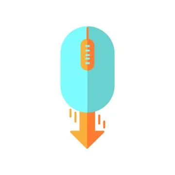 Mouse and down arrow flat design cartoon RGB color icon. Web page scrolling d イラスト素材