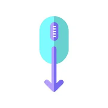 Mouse and down arrow flat design cartoon RGB color icon. Web page scrolling d Illustrazione stock