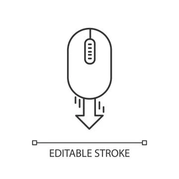 Mouse and down arrow pixel perfect linear icon. Web page scrolling down. Curs Stock Illustration