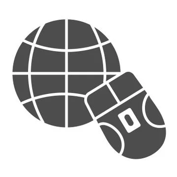 Mouse and Earth globe solid icon. Work from home in internet network symbol Stock Illustration