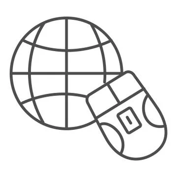 Mouse and Earth globe thin line icon. Work from home in internet network symbol Stock Illustration