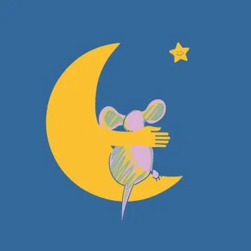 Mouse and moon, vector illustration for handmade. Ilustração Stock