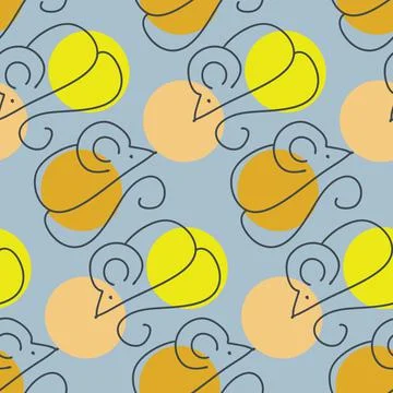Mouse and yellow circle seamless pattern. Design for fabric, textile, wrappin Stock Illustration