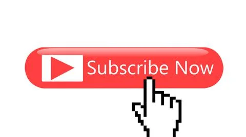 Mouse arrow click on red subscribe button to show how to become subscribed 스톡 일러스트