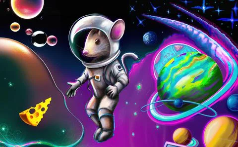 Mouse astronaut floating in space Stock Illustration