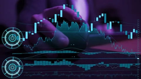 Mouse background with hand typping on keyboard and animation stock market tr Stock Footage 235621315