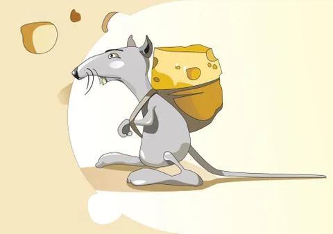 Mouse with a bag of cheese.Vector illustration. 스톡 일러스트