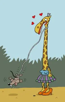 Mouse bungee jumps from Giraffe's neck Stock Illustration