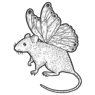 Mouse with butterfly wings. Engraving vector illustration. Sketch scratch Stock Illustration