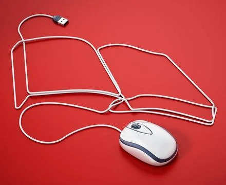 Mouse cable formes a book shape. 3D illustration Mouse cable formes a book... Stock Photos