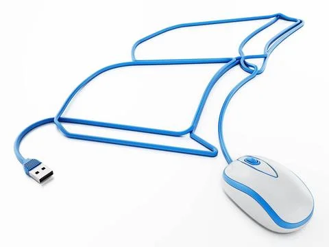 Mouse cable formes a book shape. 3D illustration Mouse cable formes a book... Stock Photos