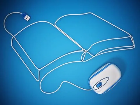 Mouse cable formes a book shape. 3D illustration Mouse cable formes a book... Stock Photos
