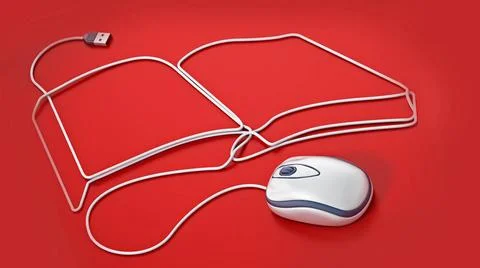 Mouse cable formes a book shape. 3D illustration Mouse cable formes a book... Stockfoto's