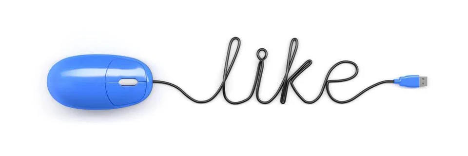 Mouse with cable text like A blue computer mouse and the word like formed ... Stock Photos