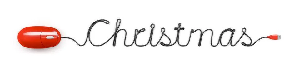 Mouse with cable text Christmas A red computer mouse and the word Christma... Stock Photos