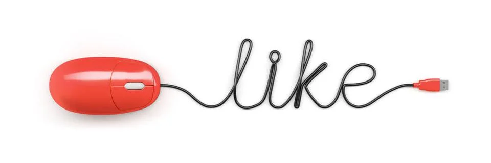 Mouse with cable text like A red computer mouse and the word like formed b... Stock Photos
