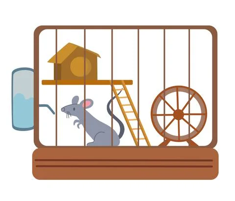 Mouse in a cage. A pet. Rodent, hamster. Hand drawn vector illustrations isol Stock Illustration