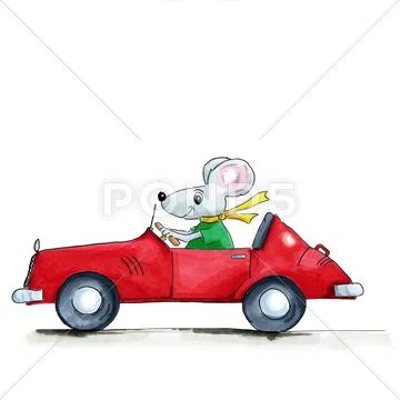 Mouse in car Stock Illustration