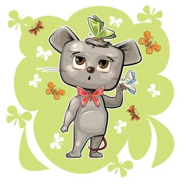 Mouse. Cartoon style. Young cub. Vector. Cute baby. Stock Illustration