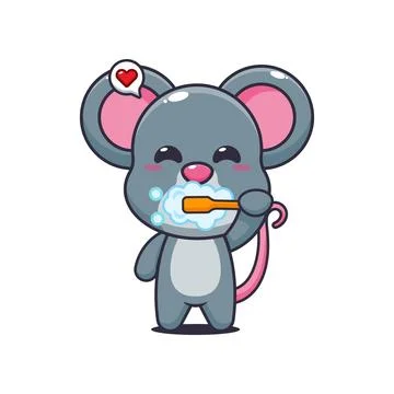Mouse cartoon vector illustration brushing teeth Stock Illustration