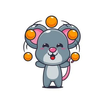Mouse cartoon vector illustration circus attraction with balls Stock Illustration