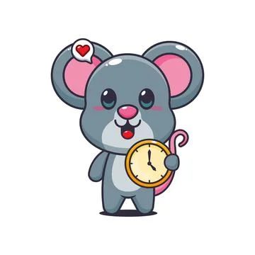 Mouse cartoon vector illustration with clock Stock Illustration