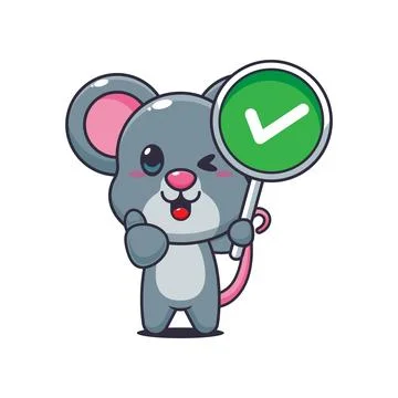 Mouse cartoon vector illustration with correct sign Stock Illustration