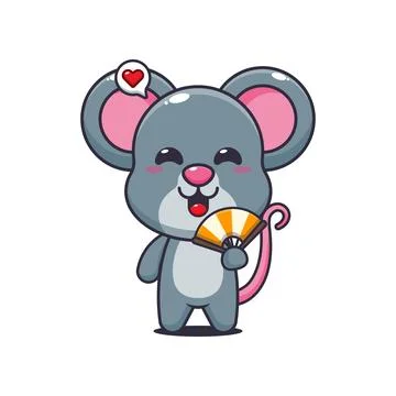 Mouse cartoon vector illustration with hand fan Stock Illustration