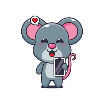 Mouse cartoon vector illustration with mobile phone Illustrazione stock