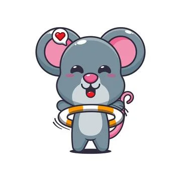 Mouse cartoon vector illustration playing hula hoop Stock Illustration