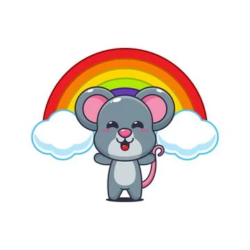 Mouse cartoon vector illustration with rainbow Stock Illustration