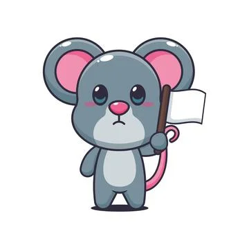 Mouse cartoon vector illustration with white flag Stock Illustration