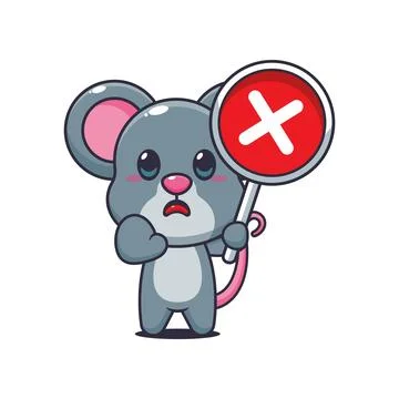 Mouse cartoon vector illustration with wrong sign Stock Illustration