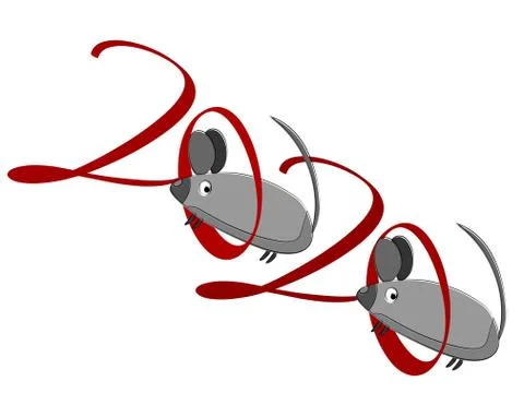 Mouse character. Closeup on light backdrop. Happy new year symbol. Wild rat.  Stock Illustration