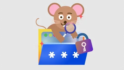 Mouse character investigating password folder in cartoon animation. Stock Footage 306504087